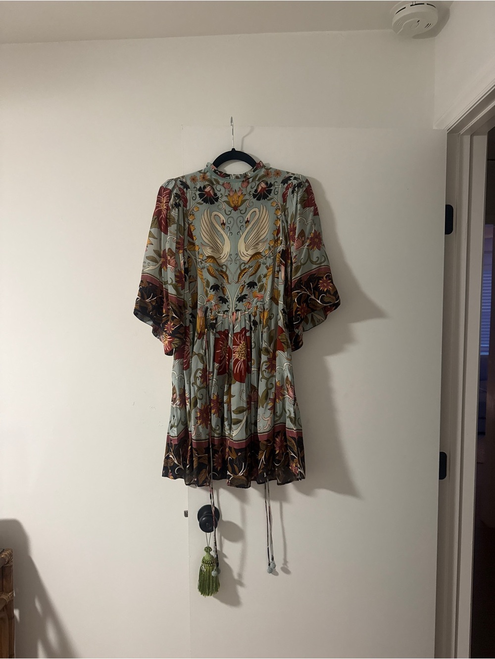 Farm Rio Swan Print Mini Dress in Light Blue - Picture 5 of 5